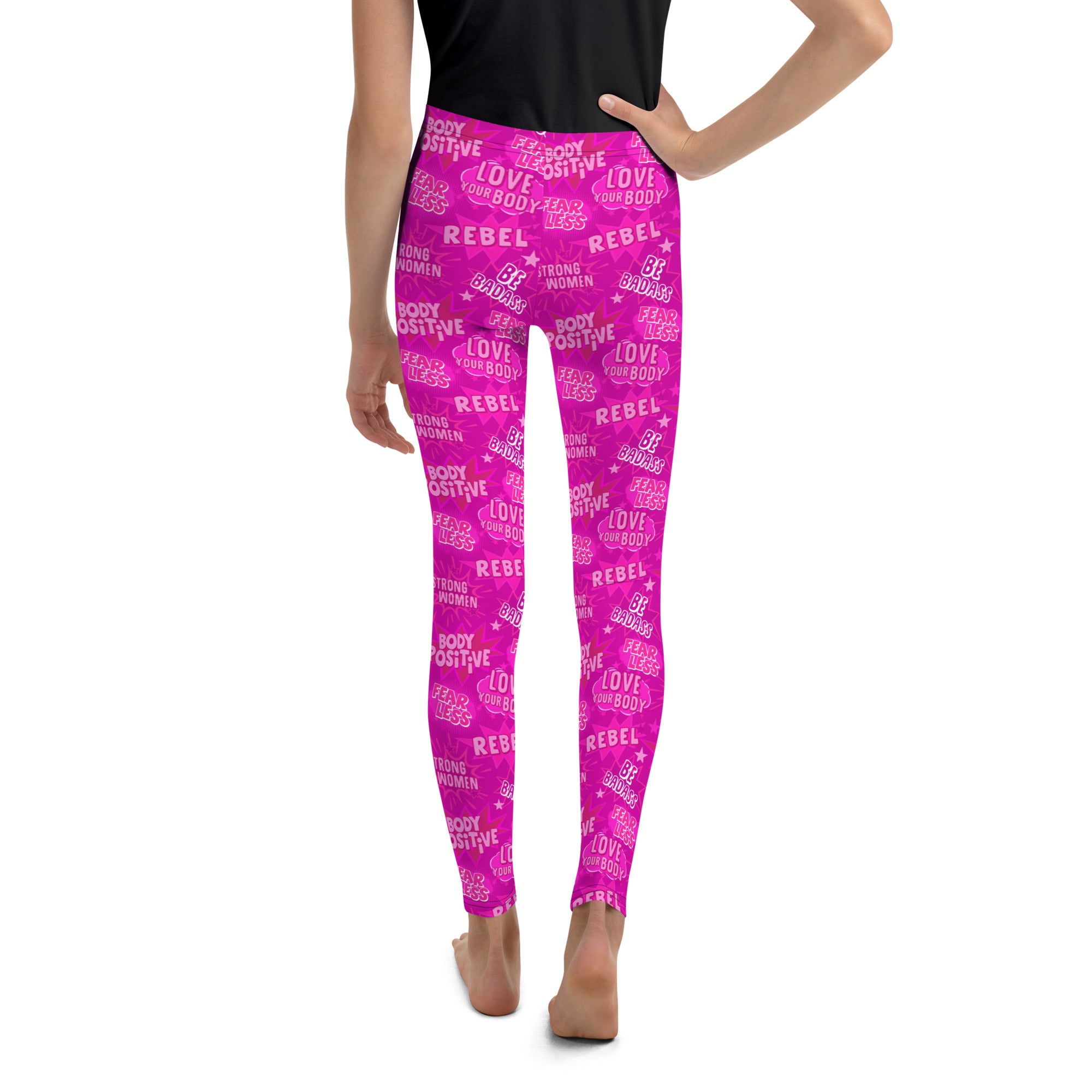 SHE REBEL - Body Positivity Youth Leggings in Hot Pink (Girls' Sizes 8 - 20)